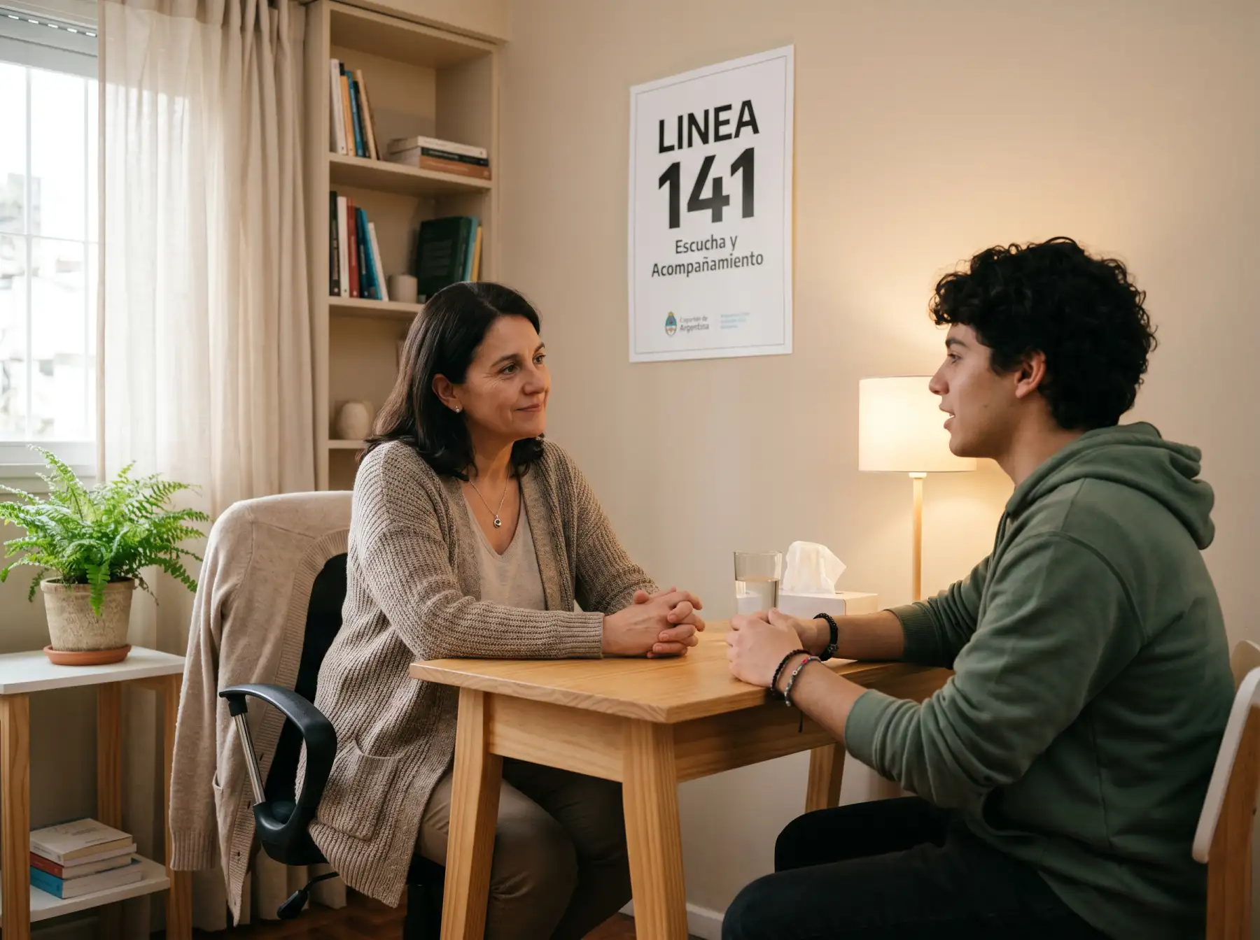 Cartel informativo sobre juego responsable y línea de ayuda 141 del SEDRONAR en Argentina